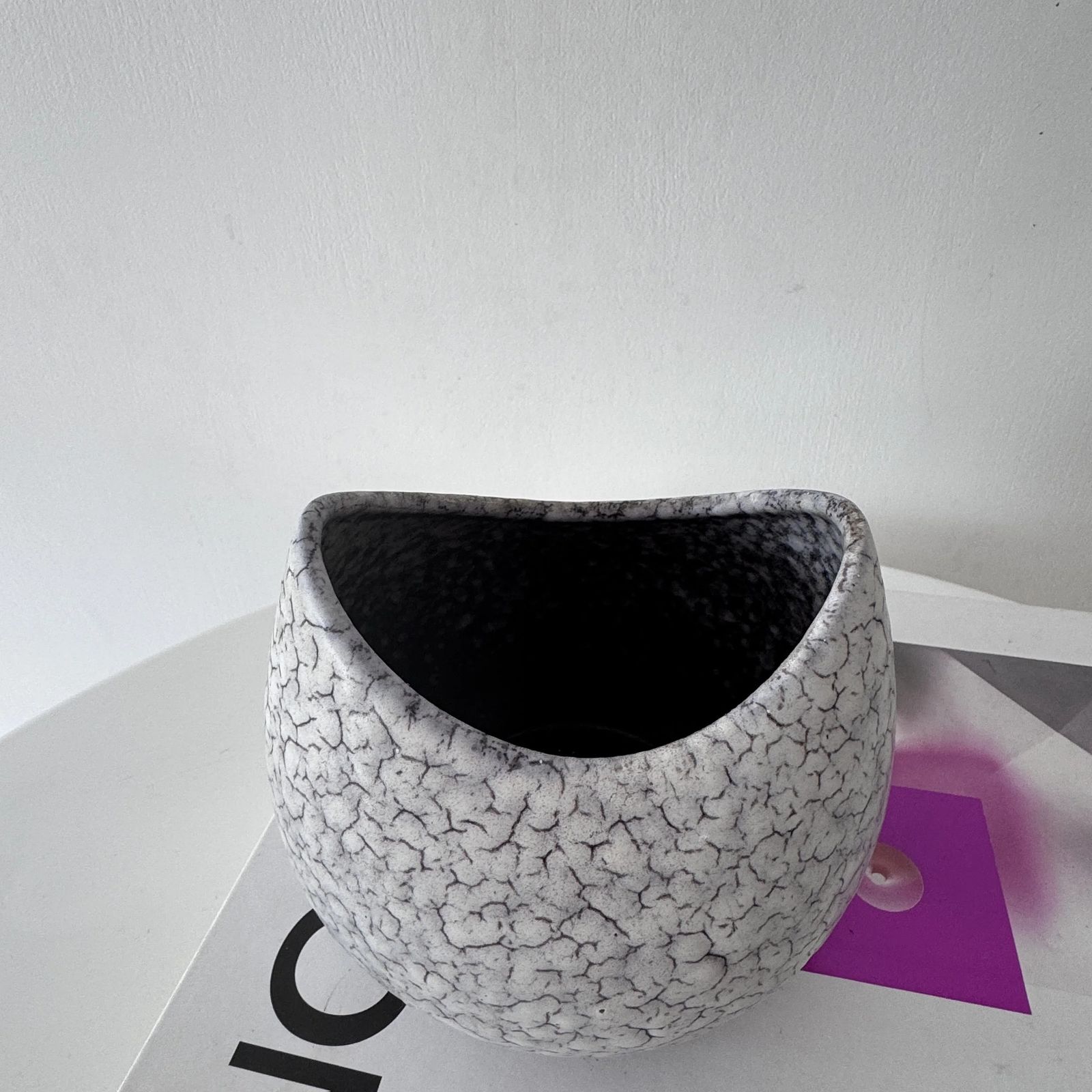 50's Jasba Keramik 'Cortina' Crackle Glaze Crescent Round Vase photo buy