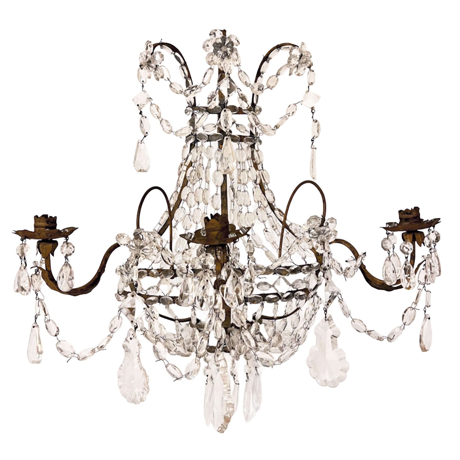 Pair Of Large 1920s French Gilt Metal & Glass Three Arm Wall Sconces photo furniture