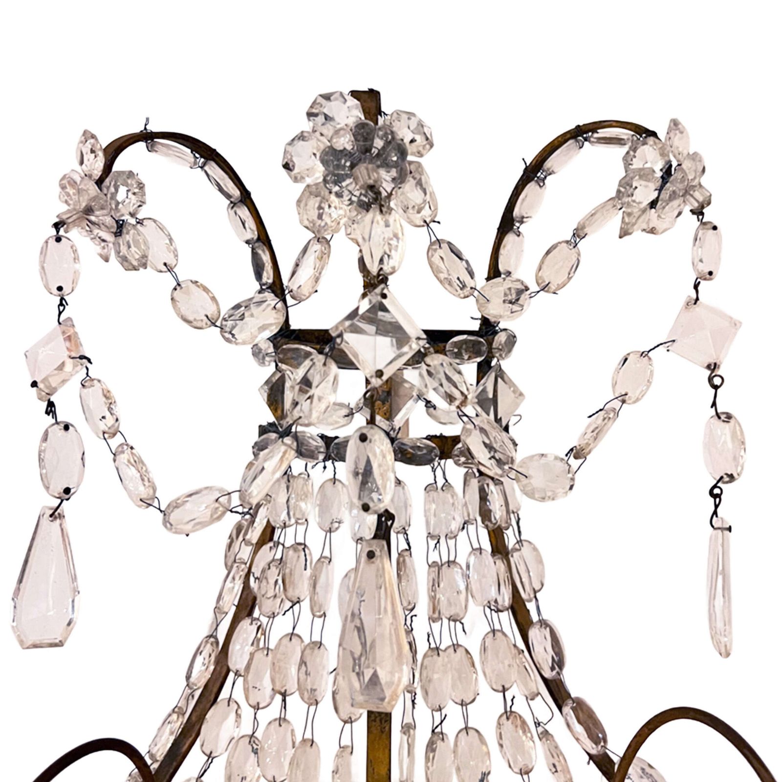 Pair Of Large 1920s French Gilt Metal & Glass Three Arm Wall Sconces photo for sale