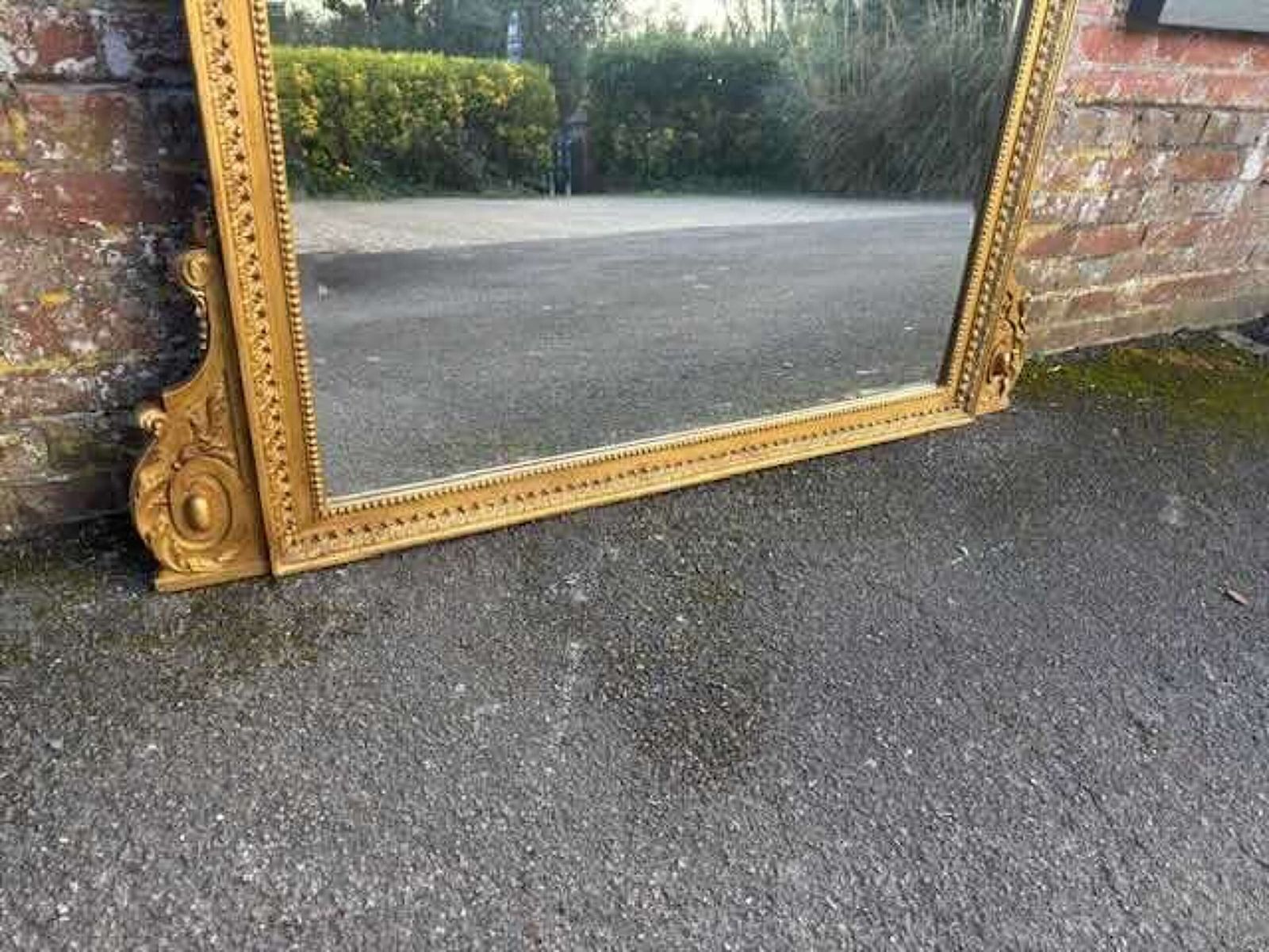 A Fabulous Large Antique English 19th C Shaped Top Gilt Overmantle Mirror. photo Home Decor