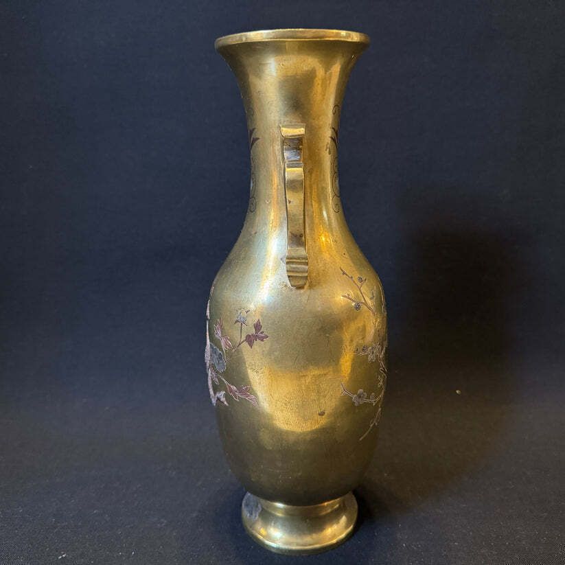 Antique Early 1900s Japanese Meiji Mixed Metal Bronze Large Vase photo Home Decor