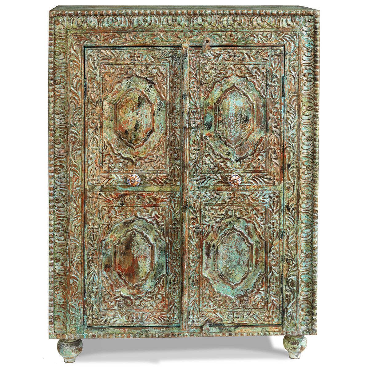 Painted Vintage Cabinet With Relief Carvings photo furniture