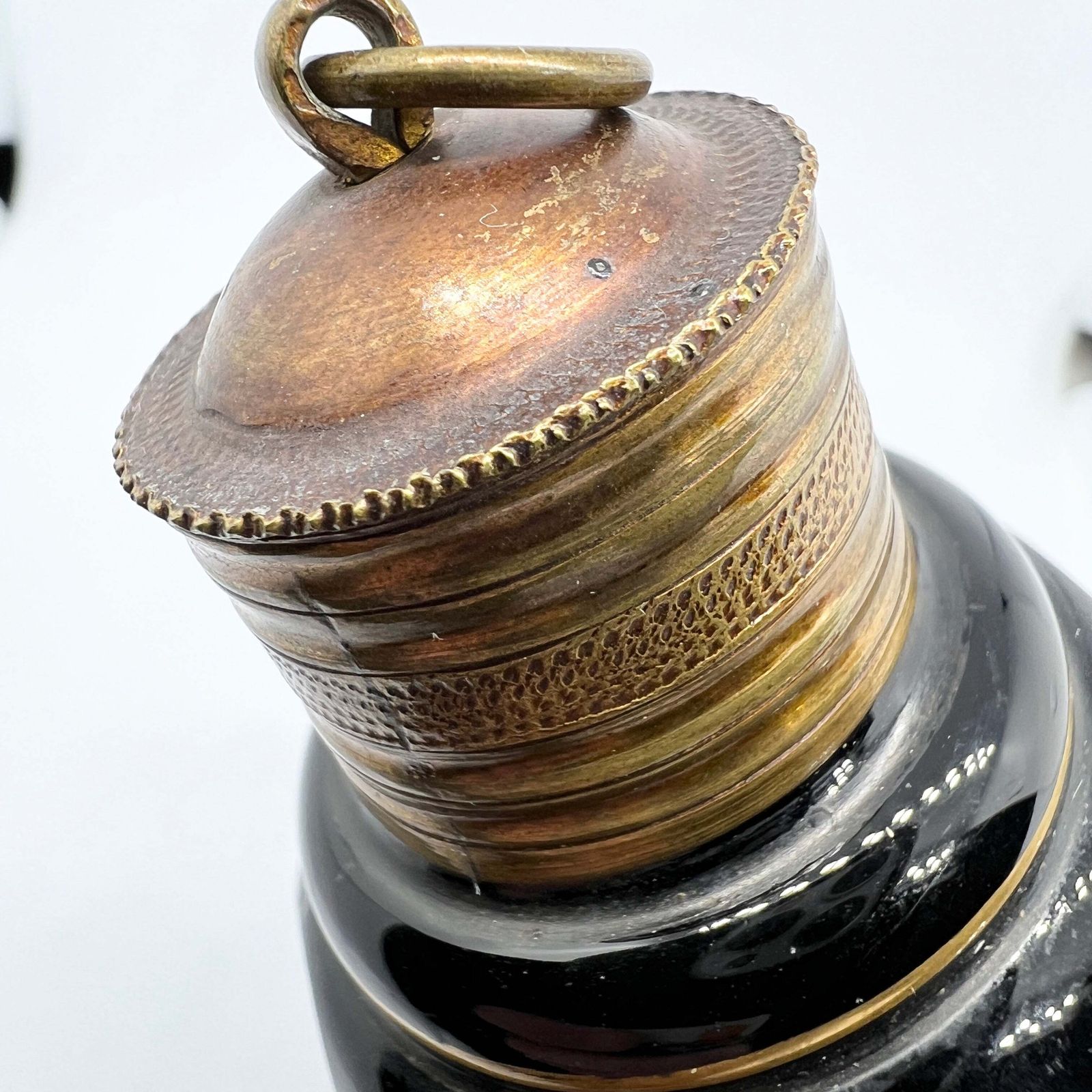 Bohemian 1820 30s Dark Blue Glass And Bronze Tall Perfume Scent Bottle Flask. With Museum Exhibition Provenance photo vinterior