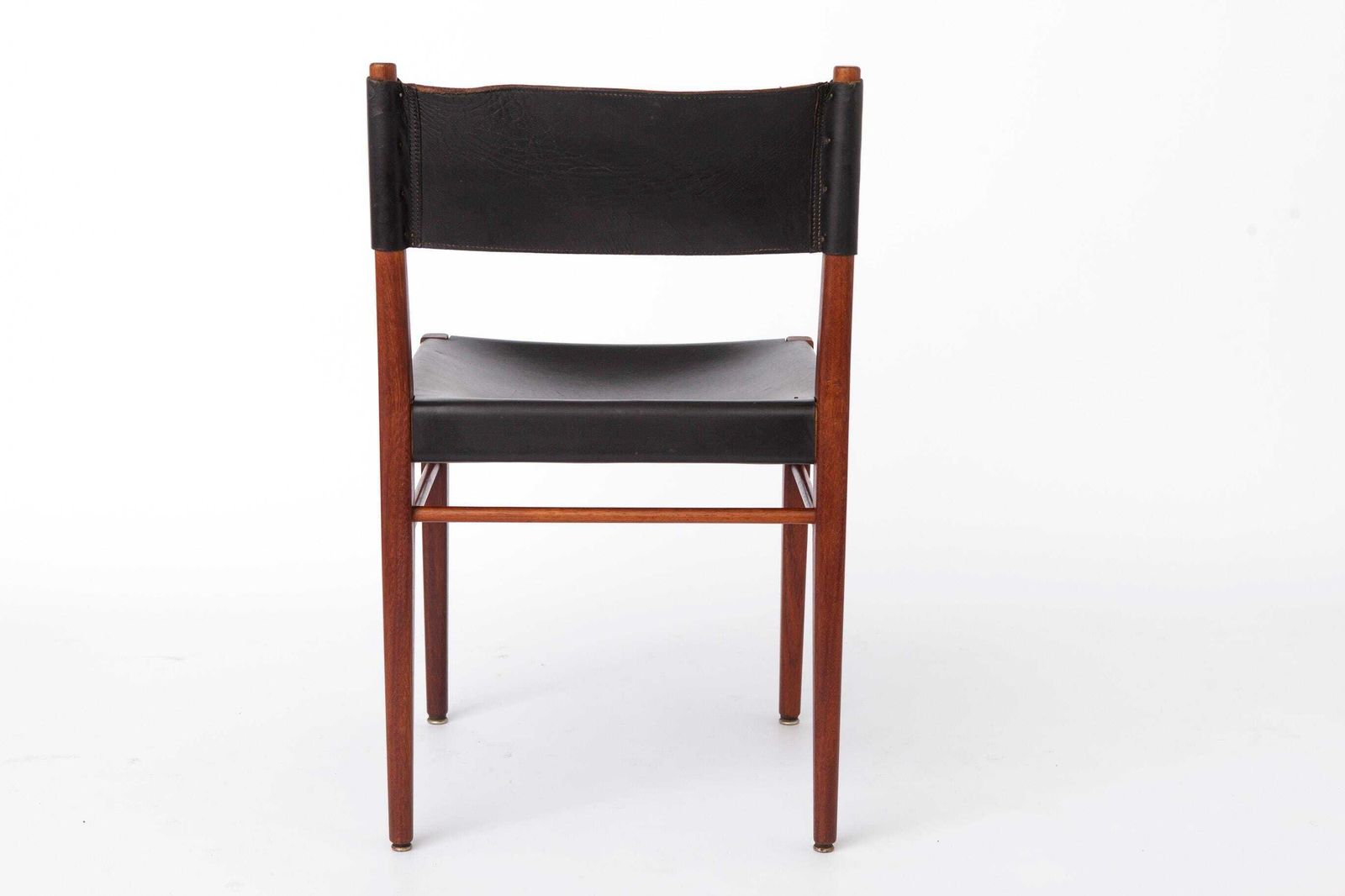 Set Of 3 Helmut Magg Dining Chairs – Model 3024 For Deutsche Werkstätten, Mid Century Teak Chairs With Black Saddle Leather photo buy