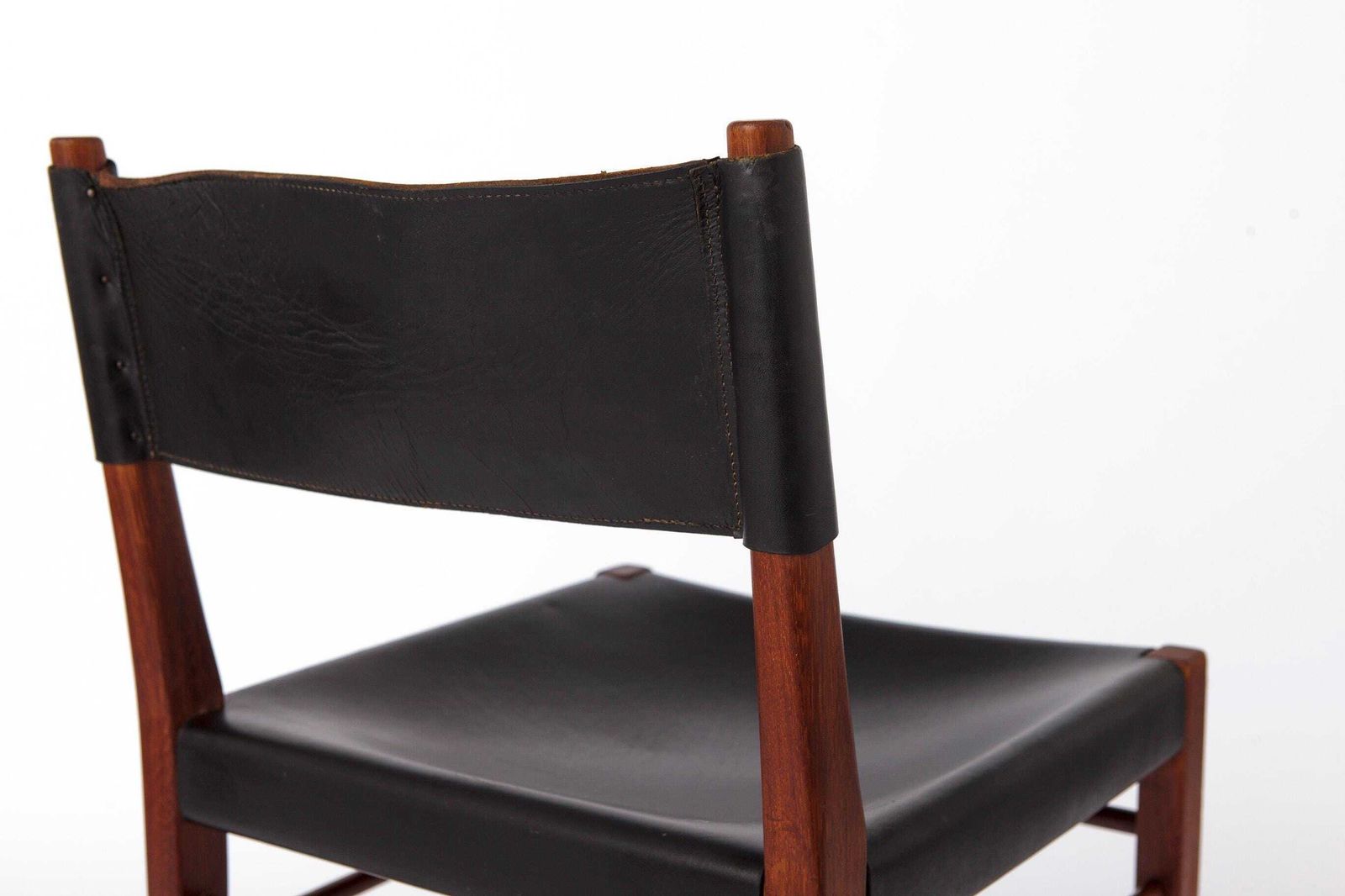 Set Of 3 Helmut Magg Dining Chairs – Model 3024 For Deutsche Werkstätten, Mid Century Teak Chairs With Black Saddle Leather photo vintage