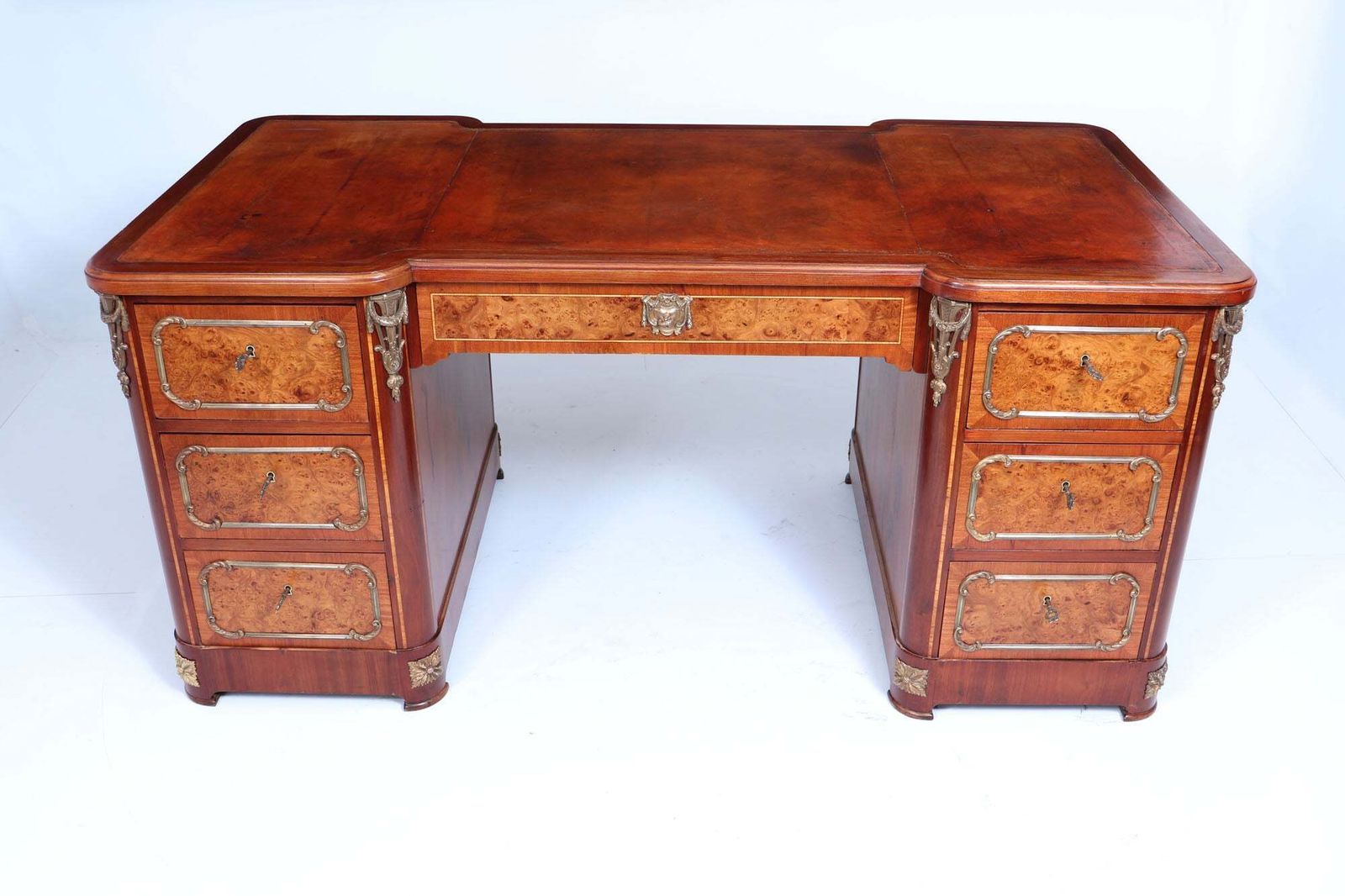 Fine French Burr Walnut Pedestal Desk With Gilt Bronze Ormolu Mounts C1880 photo Furniture