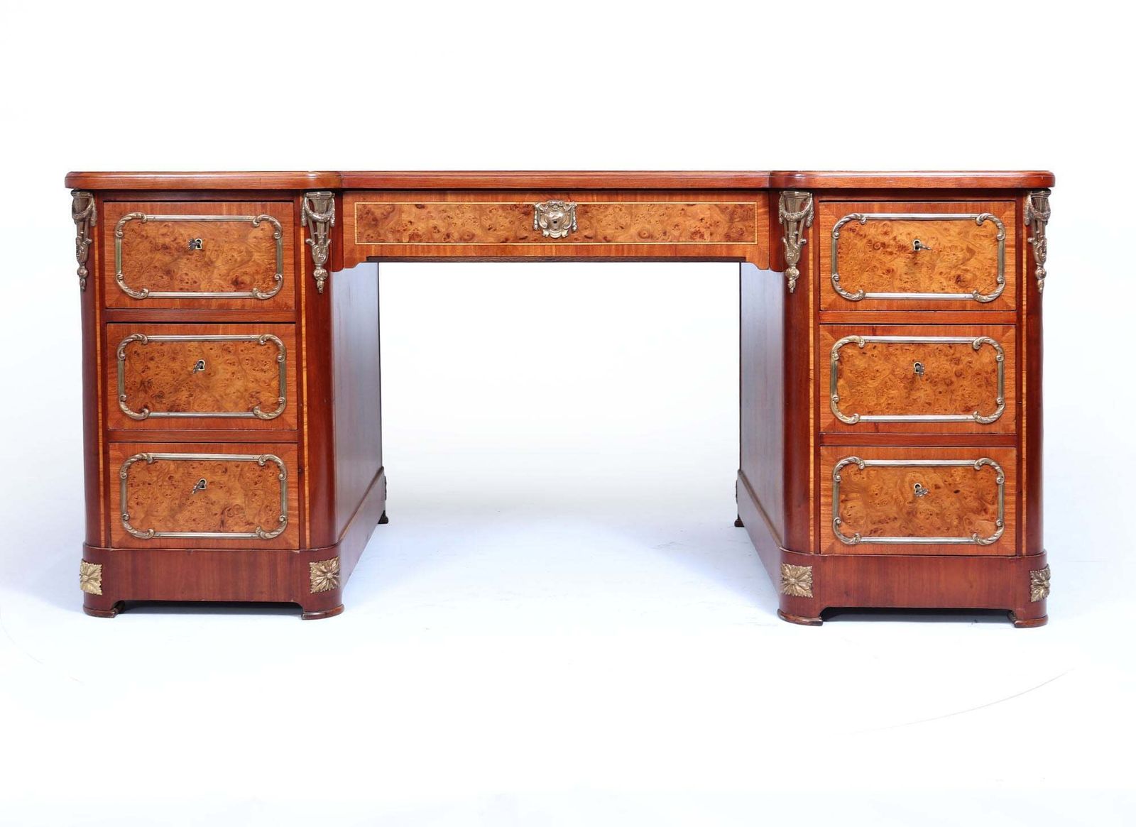Fine French Burr Walnut Pedestal Desk With Gilt Bronze Ormolu Mounts C1880 photo 4800.0
