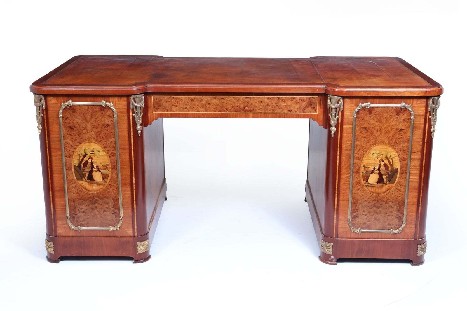 Fine French Burr Walnut Pedestal Desk With Gilt Bronze Ormolu Mounts C1880 photo buy