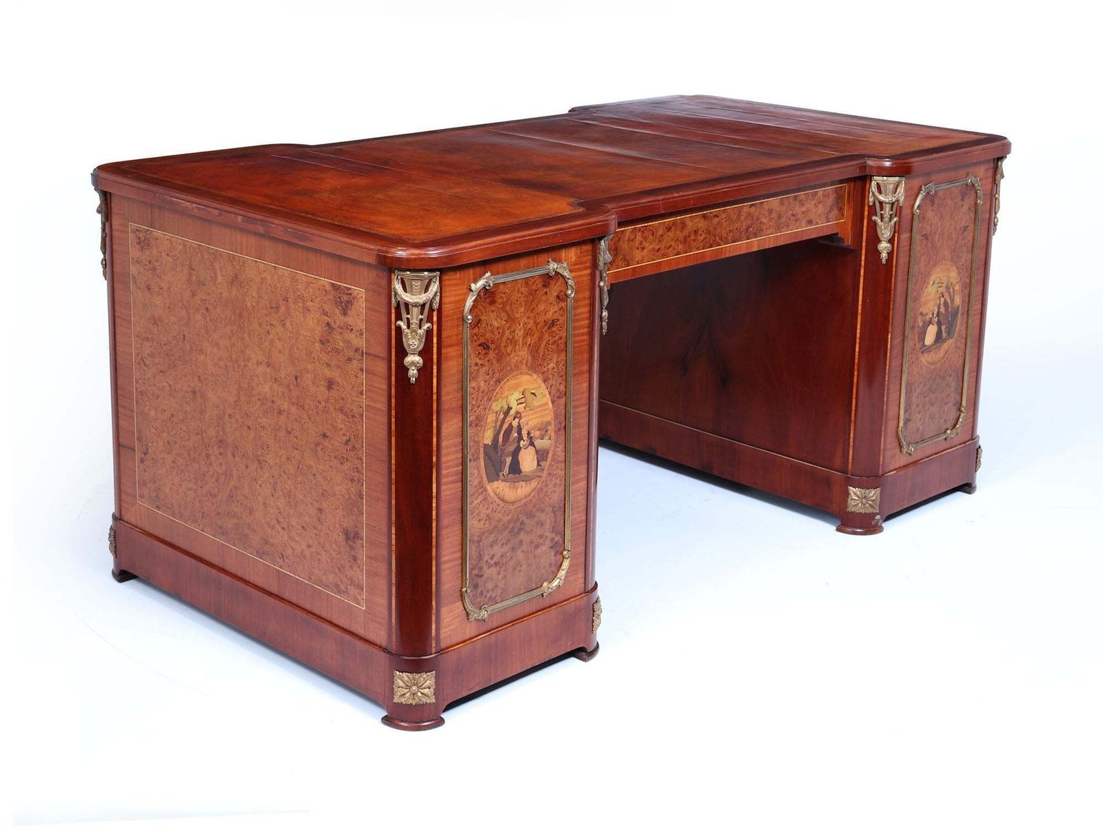Fine French Burr Walnut Pedestal Desk With Gilt Bronze Ormolu Mounts C1880 photo vintage