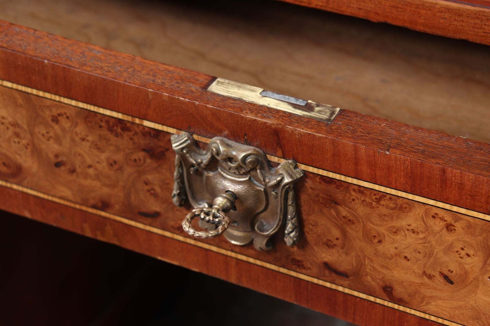 photo vintage Fine French Burr Walnut Pedestal Desk With Gilt Bronze Ormolu Mounts C1880