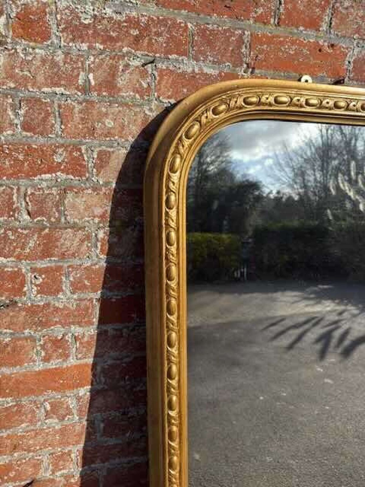 A Stunning Large Antique English 19th C Arched Top Gilt Overmantle Mirror. photo for sale