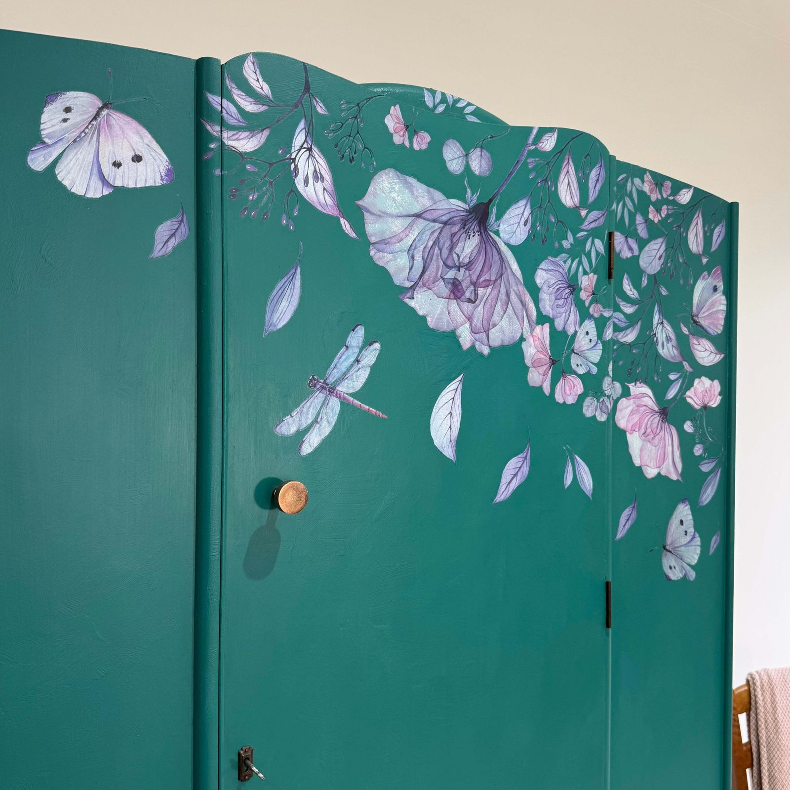 Vintage Wardrobe Armoire Painted Teal Green With Florals photo 575.0