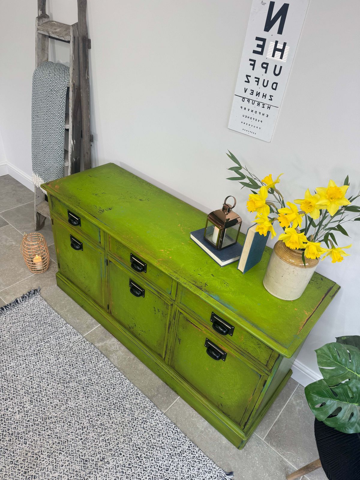 Vintage Industrial Style Colourful Green Stag Sideboard photo buy