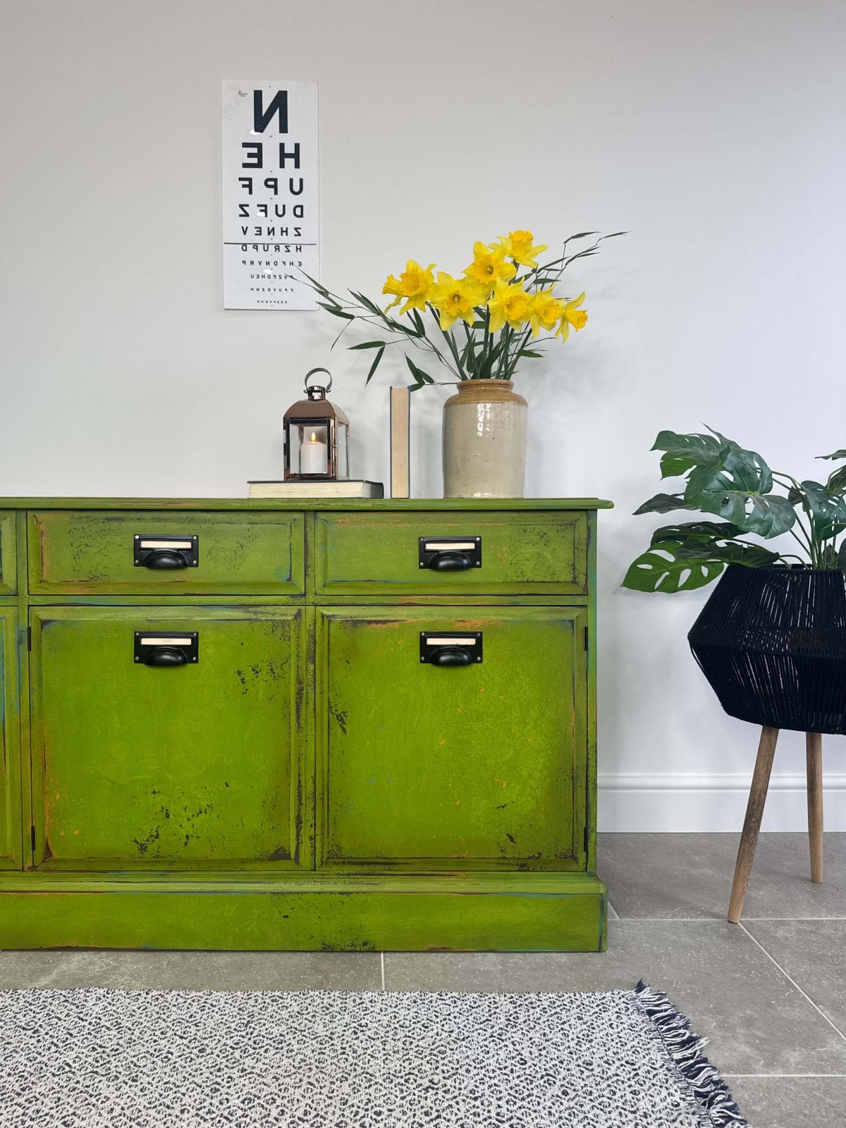 Vintage Industrial Style Colourful Green Stag Sideboard photo vintage