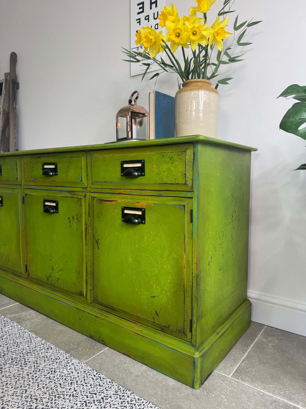 photo furniture Vintage Industrial Style Colourful Green Stag Sideboard