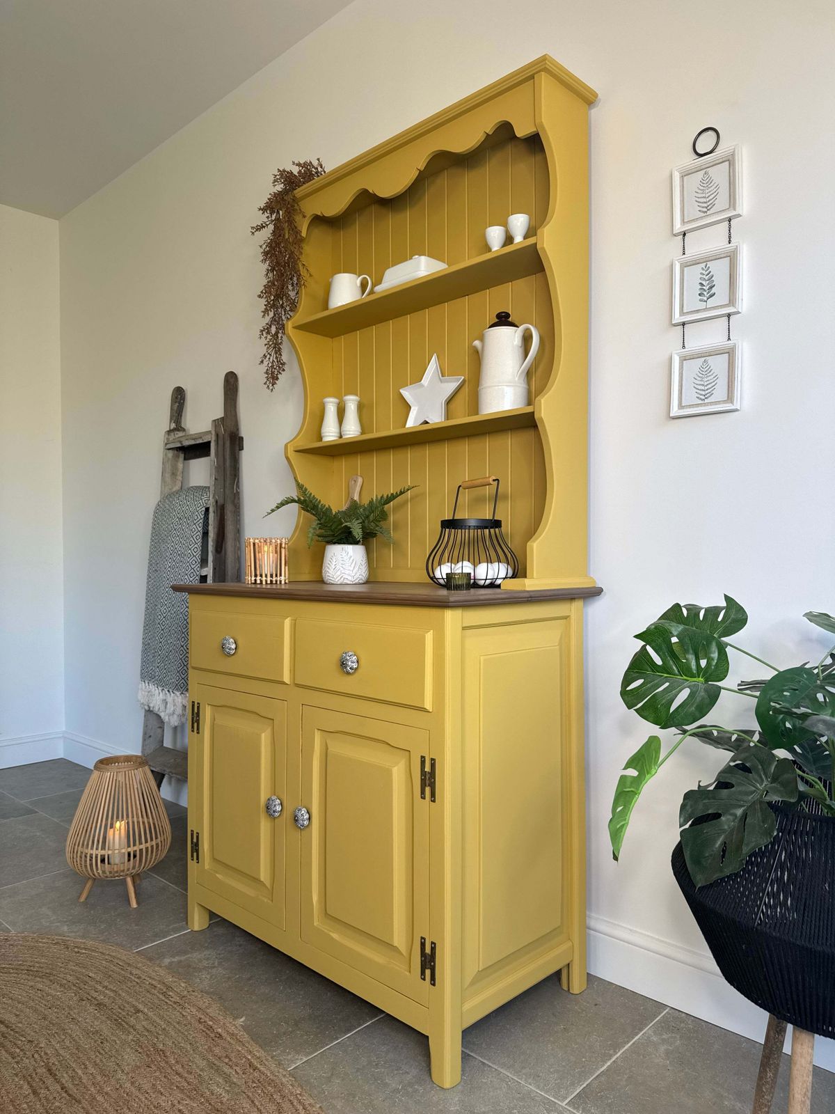 Pine Kitchen Welsh Dresser, Painted Colourful Mustard Yellow photo vinterior