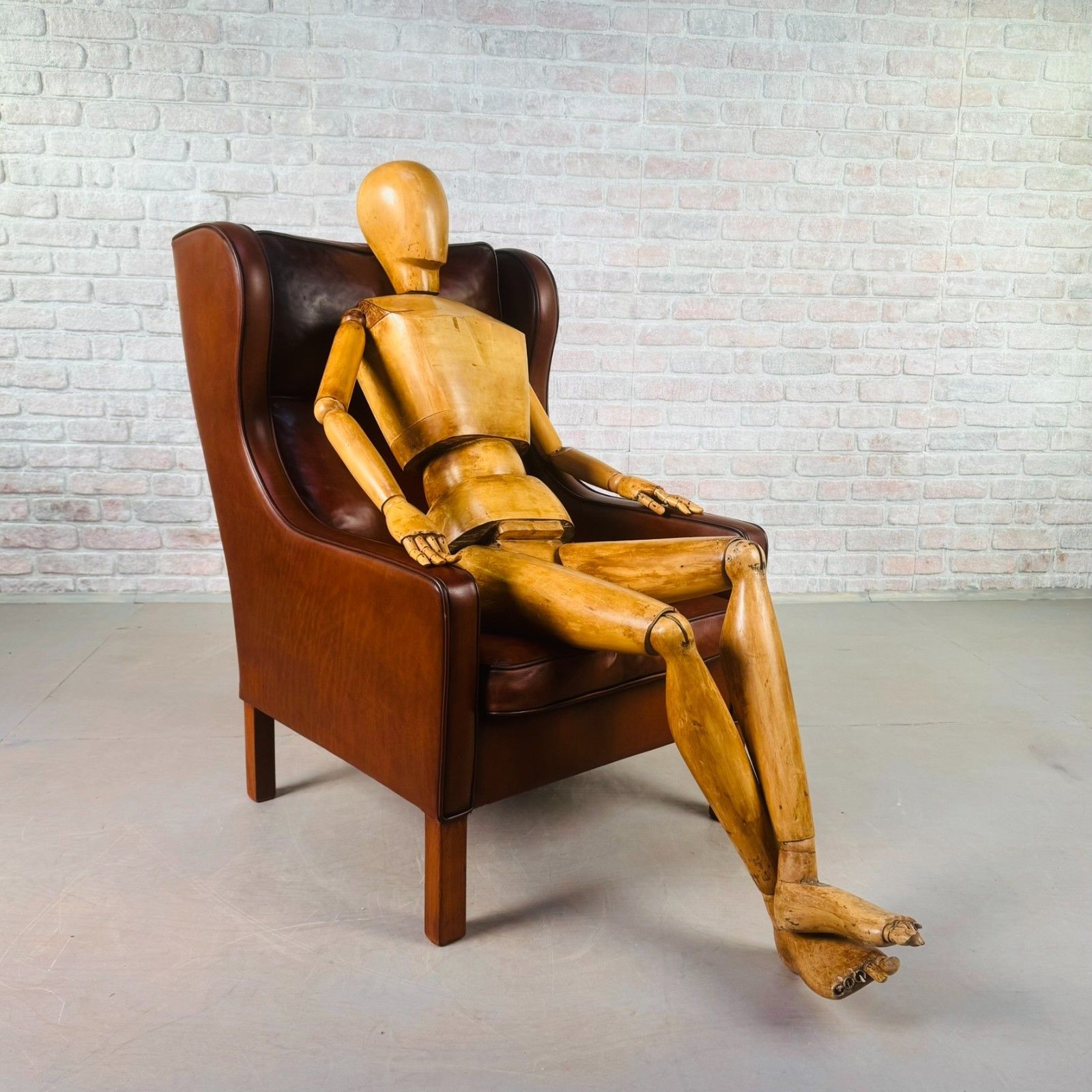 Vintage Danish 1970s High Back Dark Tan Leather Armchair photo furniture