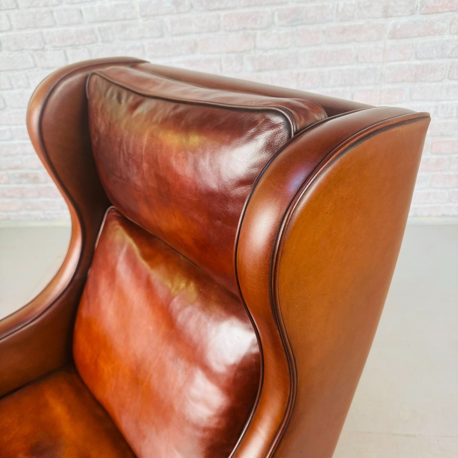 Vintage Danish 1970s High Back Dark Tan Leather Armchair photo buy