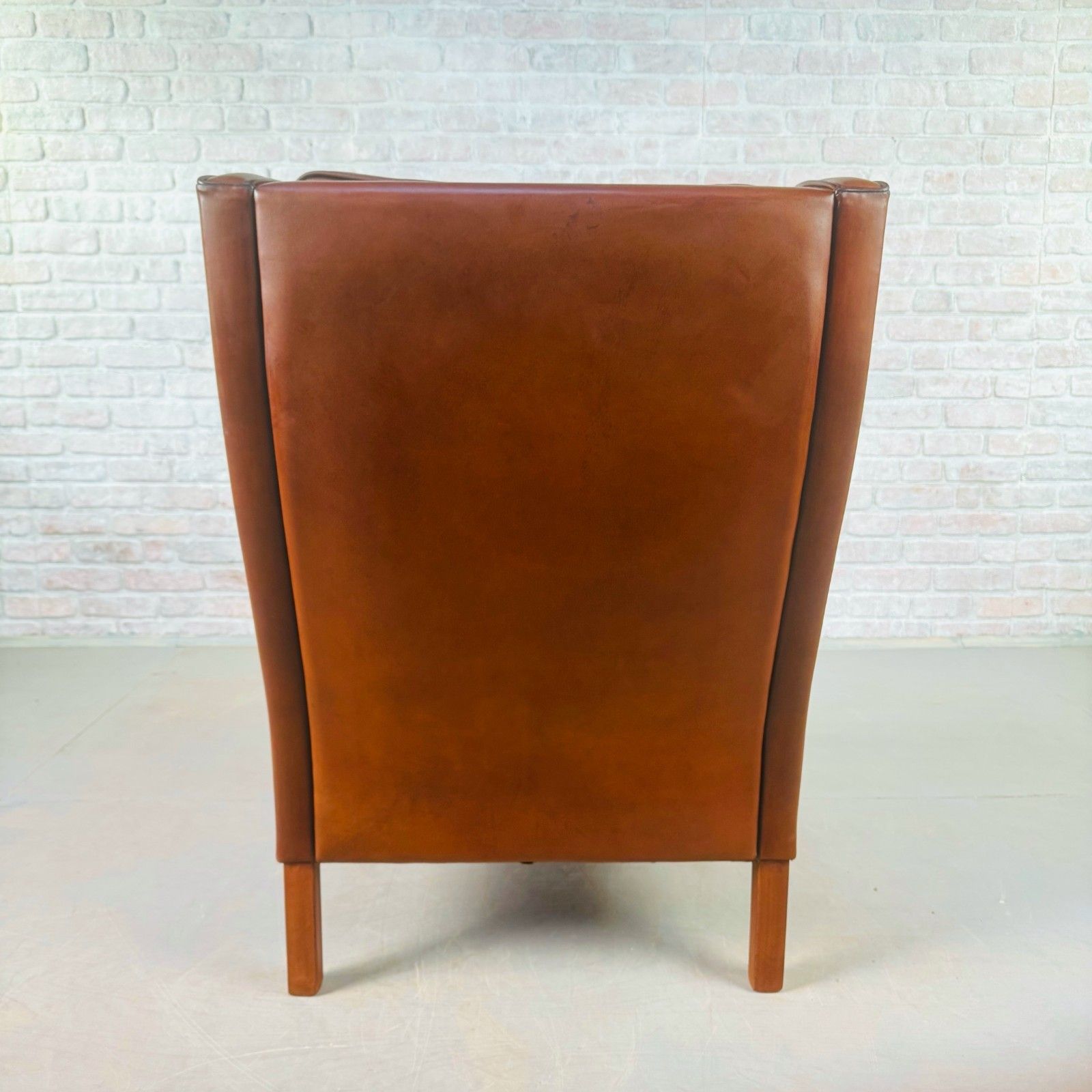 1073.0 Vintage Danish 1970s High Back Dark Tan Leather Armchair photo