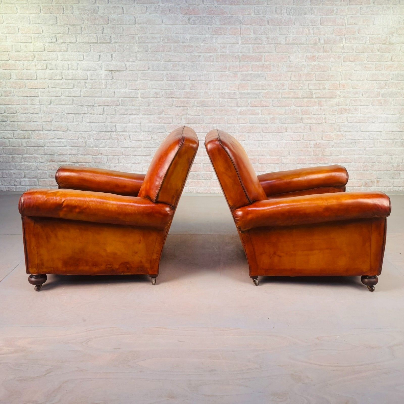 Pair Of 1920s English Tan Leather Club Armchairs photo buy