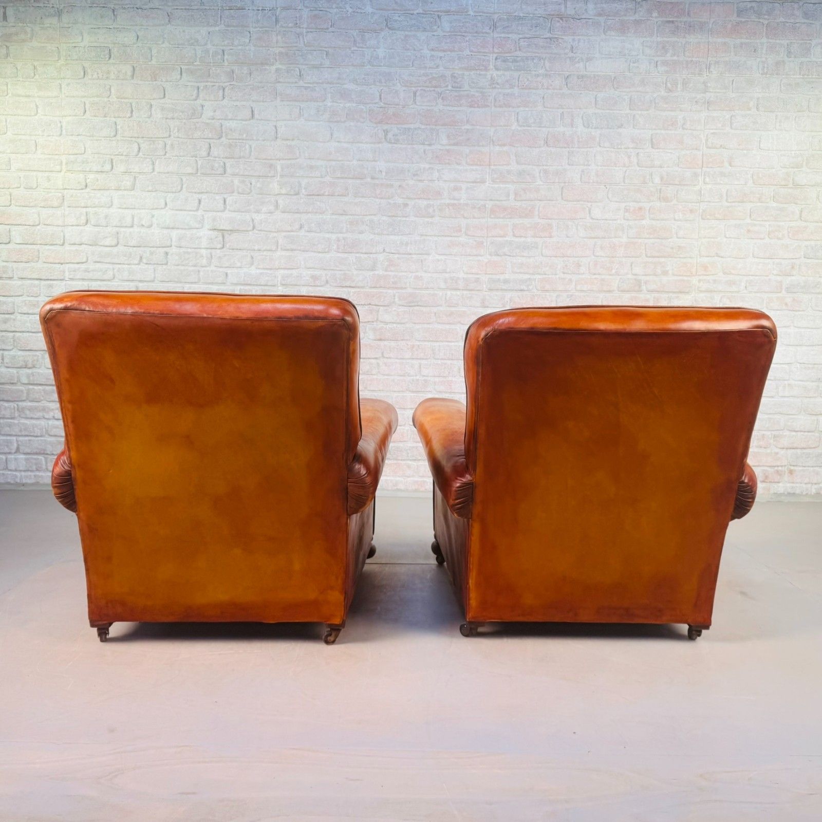 Pair Of 1920s English Tan Leather Club Armchairs photo vintage