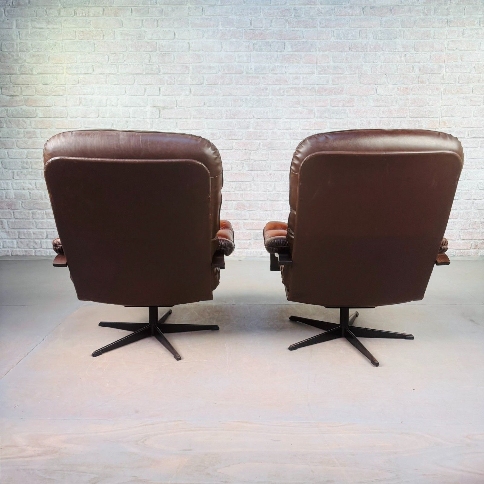 Pair Of Vintage Danish Tan Leather Swivel Chairs  Stylish photo vintage
