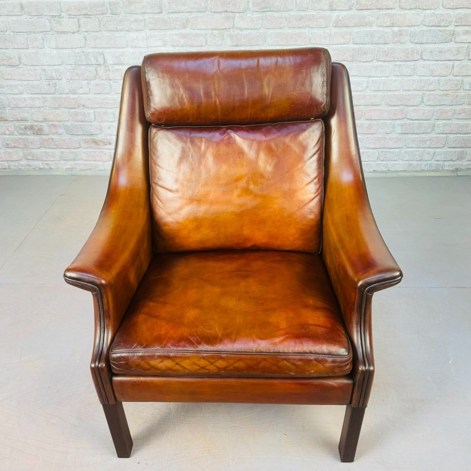 Vintage 1960s Aage Christiansen High Back Tan Leather Armchair photo Furniture