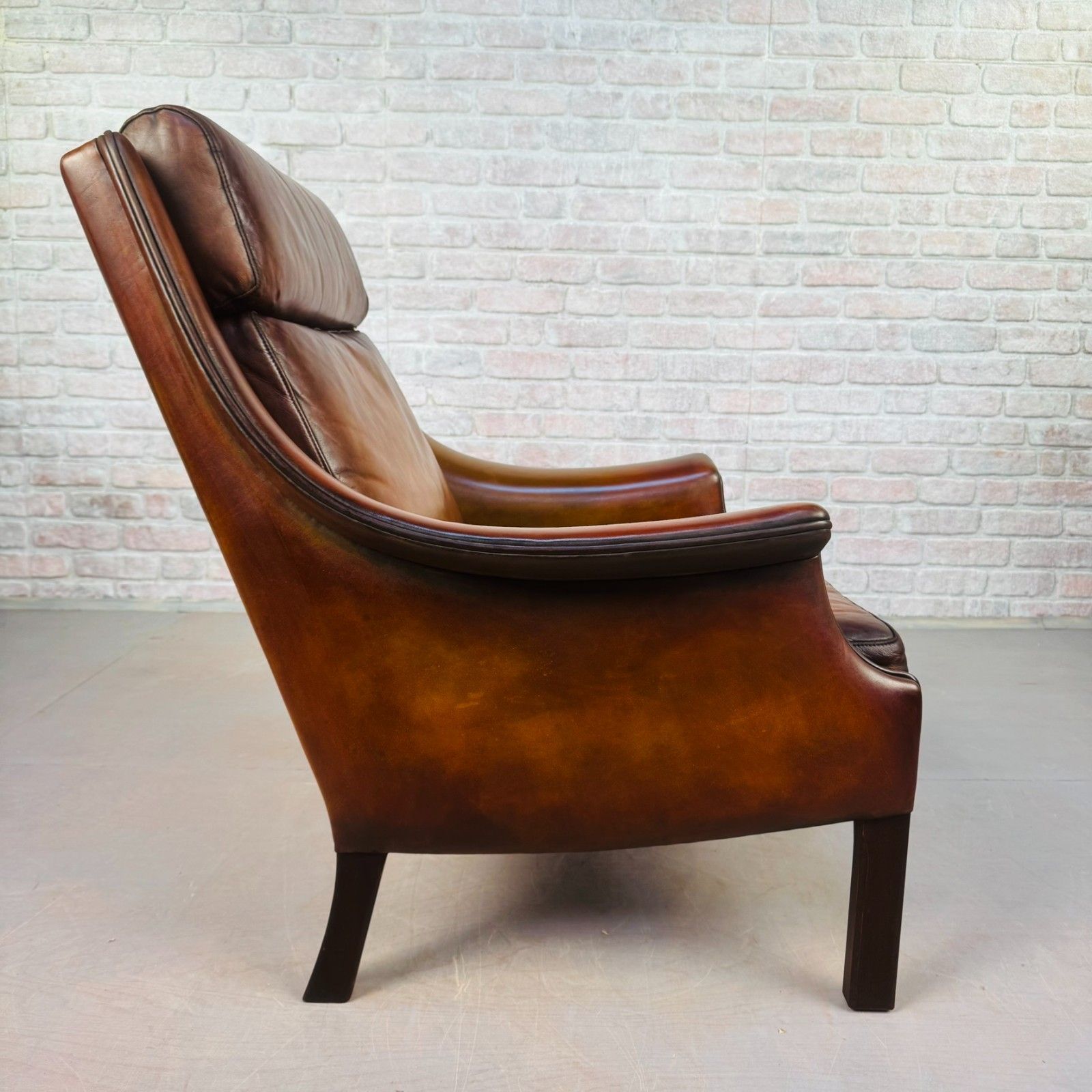 photo furniture Vintage 1960s Aage Christiansen High Back Tan Leather Armchair