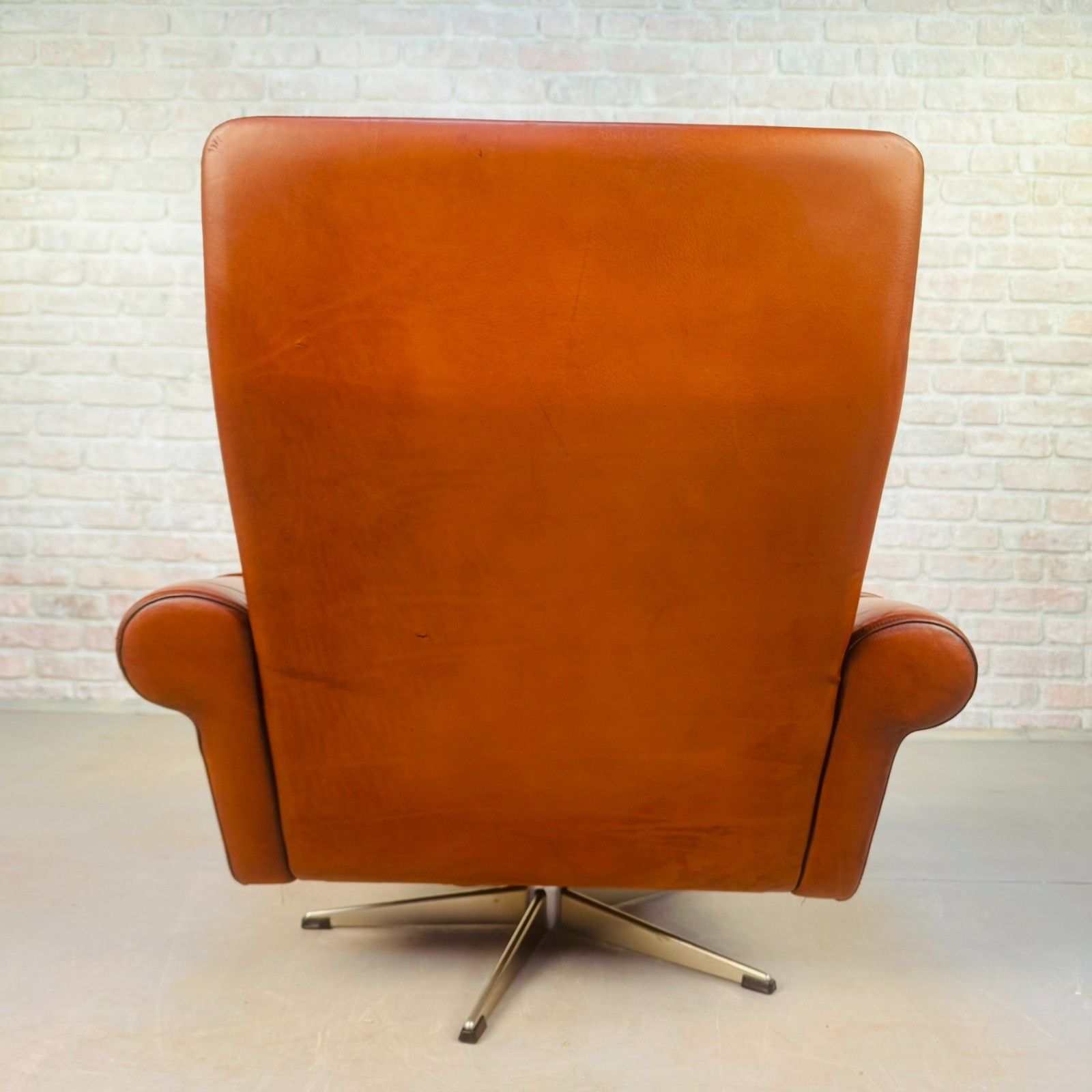 963.0 Mid Century Danish Leather Swivel Armchair – Hand Dyed Cognac Colour photo