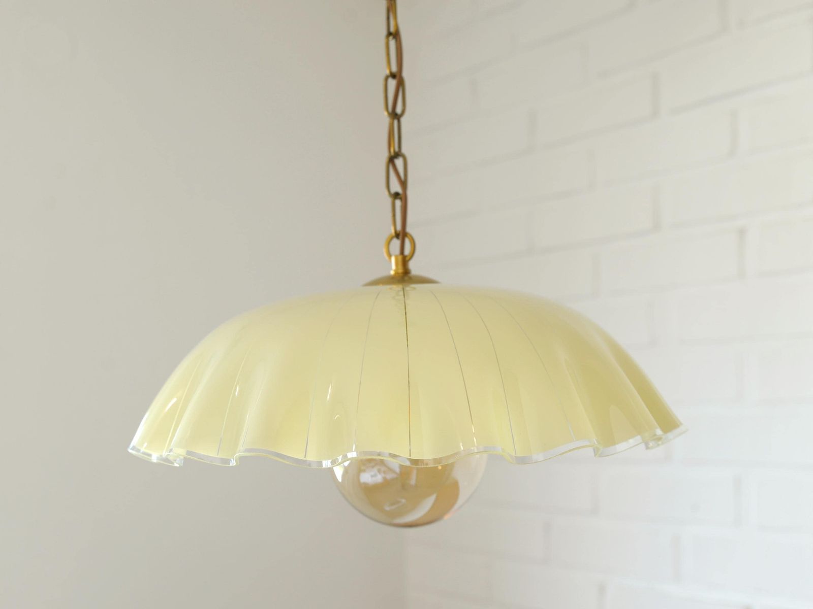 Vintage Pendant Fazzoletto Light / Kitchen Hanging Lamp 1980's / Farmhouse Beige Glass Chandelier