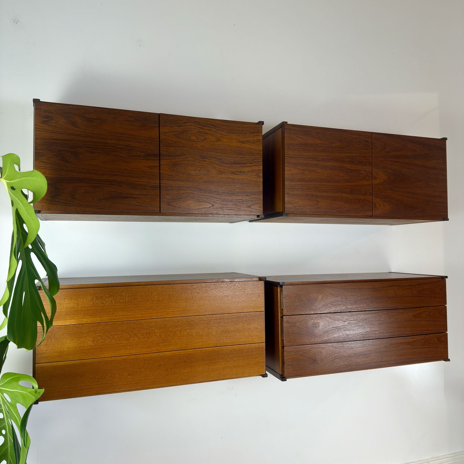 Set Of 4 Mid Century Teak Floating Wall Cabinets By Beaver & Tapley photo for sale