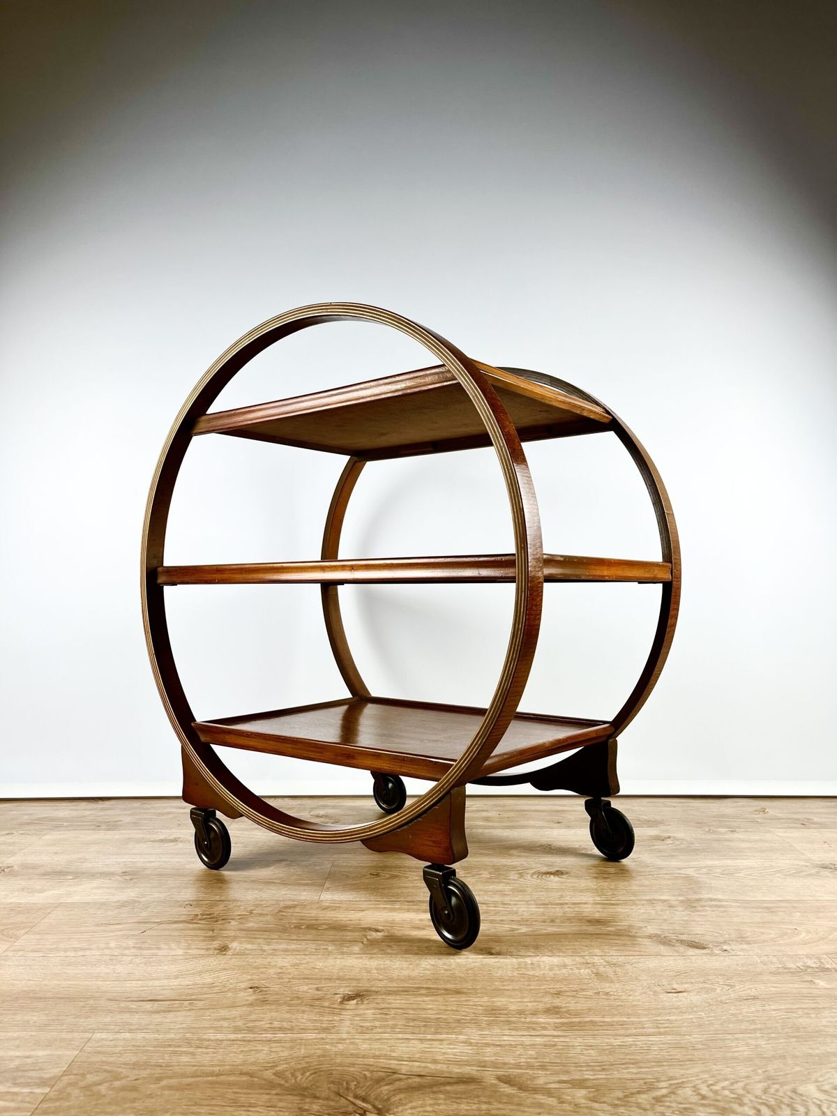 Geometric Art Deco Serving Trolley In Oak, English 1930s