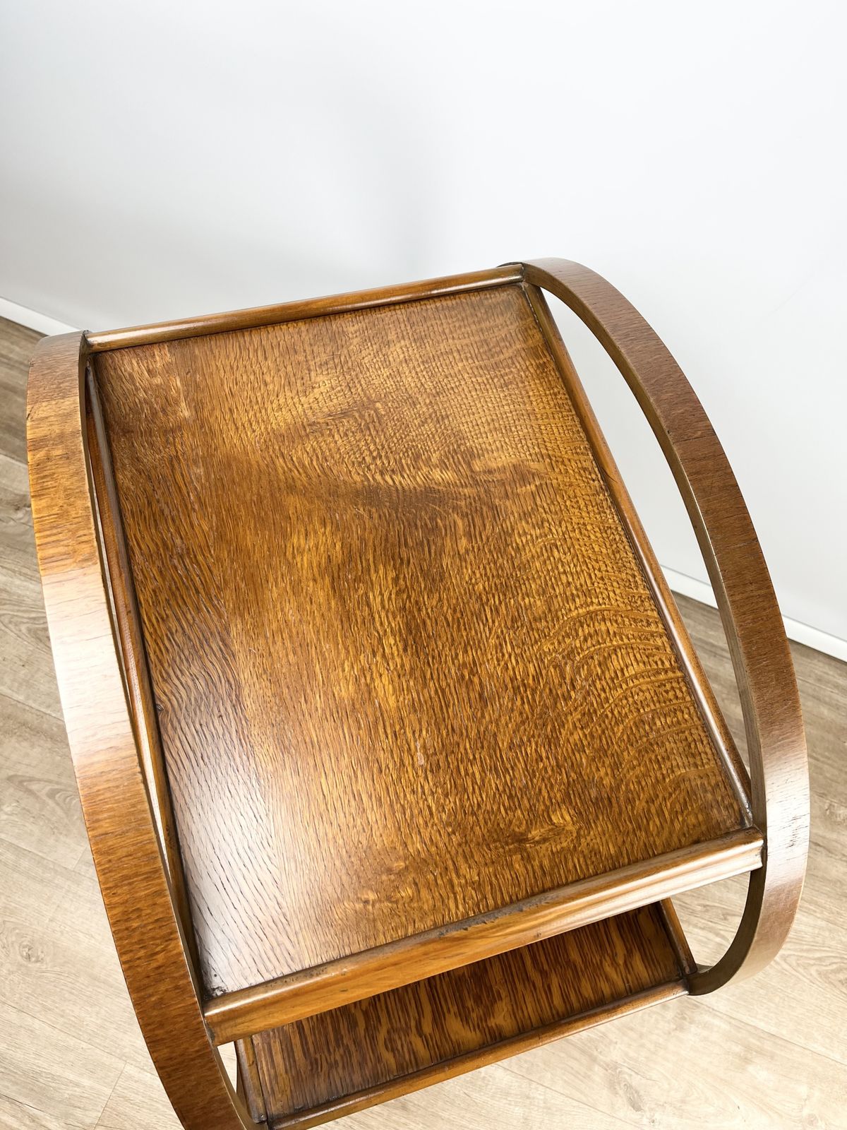 Furniture Geometric Art Deco Serving Trolley In Oak, English 1930s photo