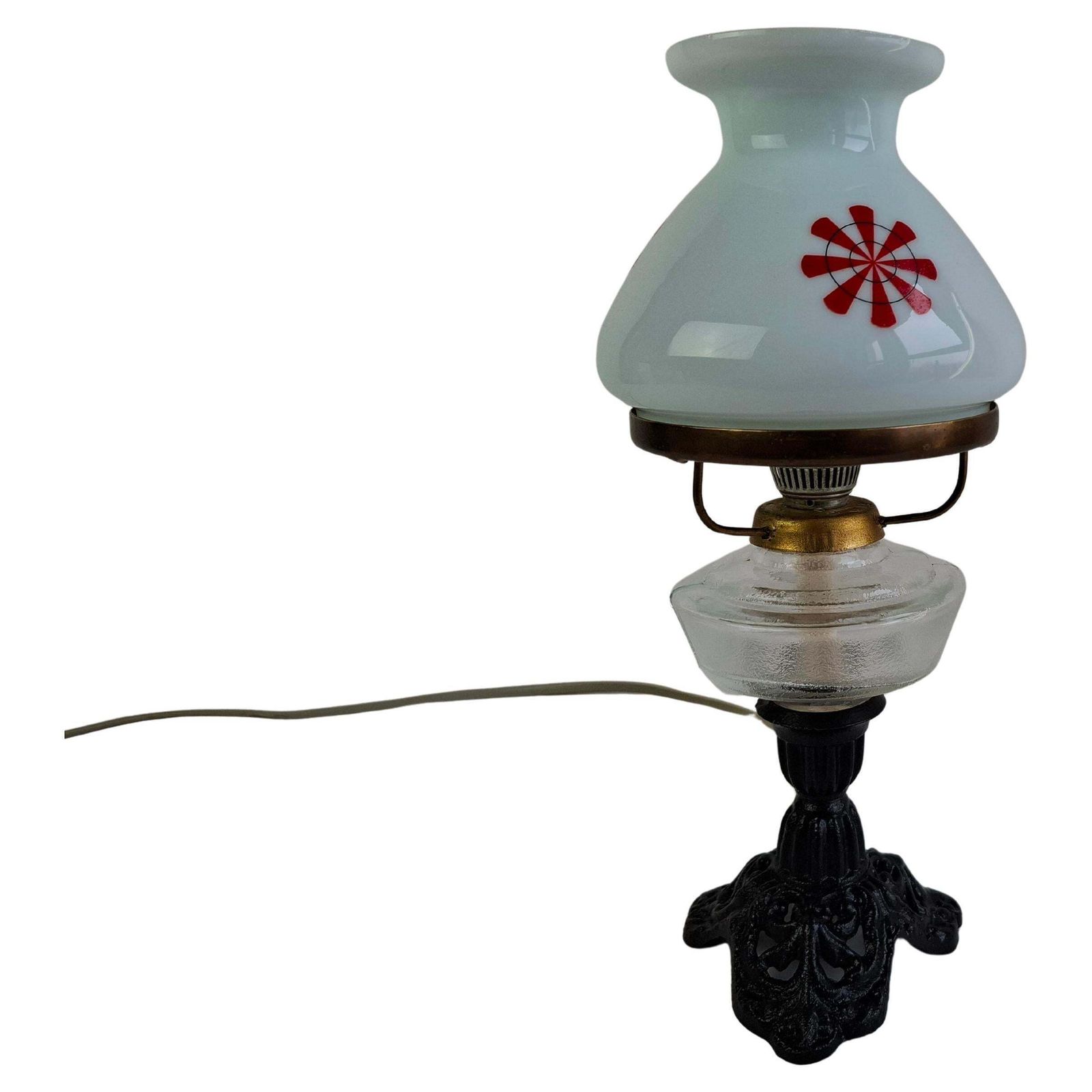 1960s Czechoslovakian Milk Glass Oil Lamp Style Table Lamp