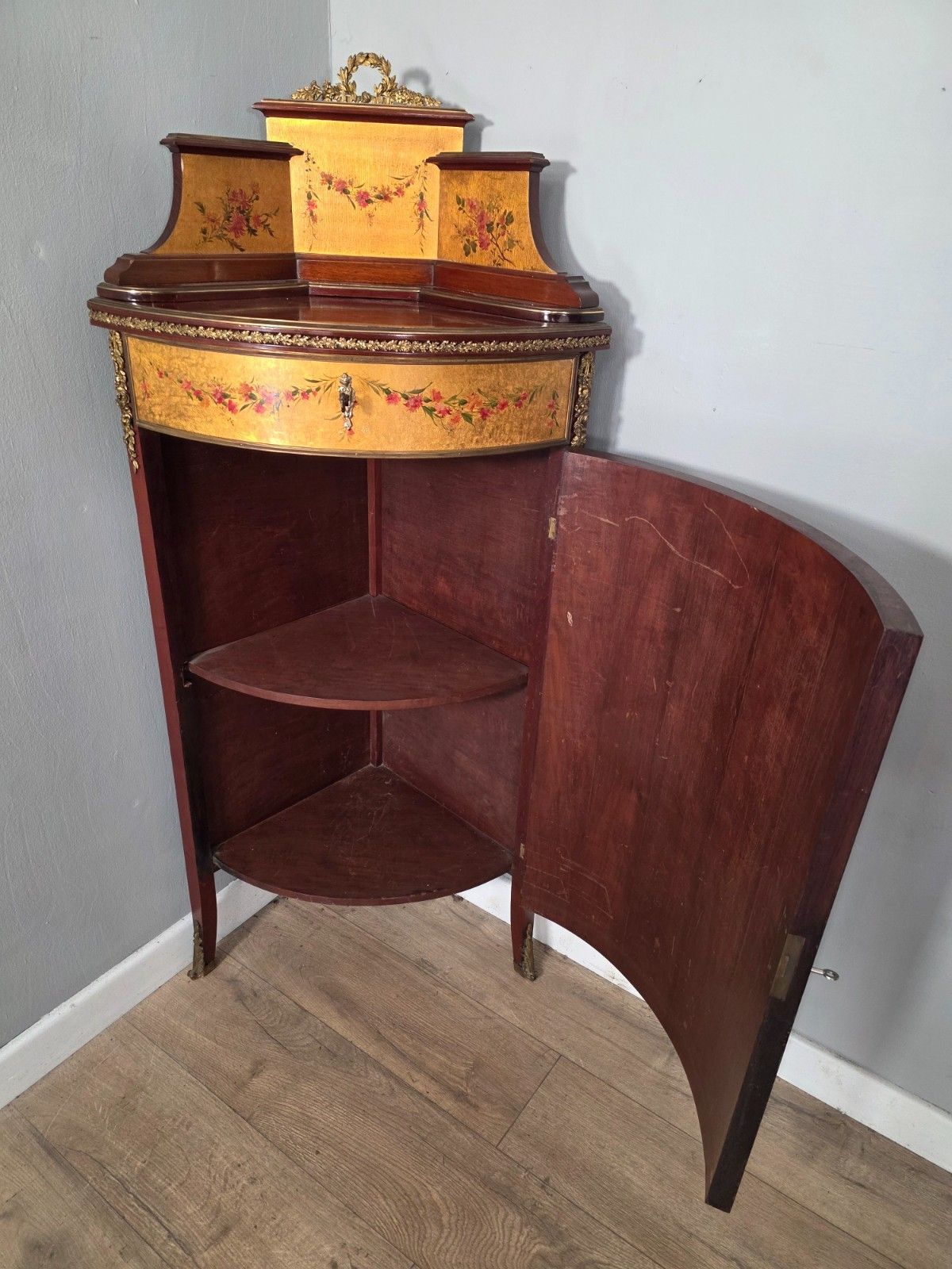 795.0 Antique French Vernis Martin Style Corner Cupboard 1900s photo