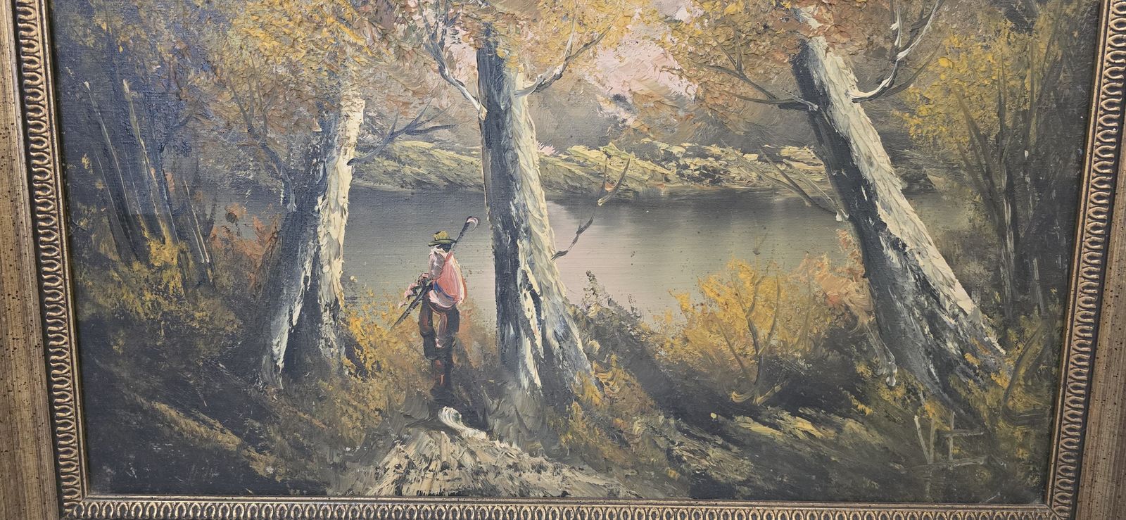 Dipinto D’atmosfera "Paesaggio Autunnale" – Vintage Anni '70 Con Cornice Dorata photo vinterior