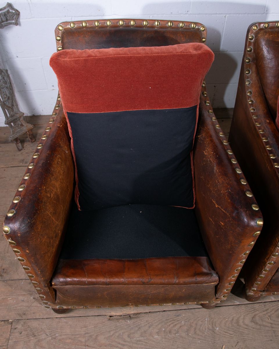 Pair Of Art Deco Leather Club Armchairs photo for sale