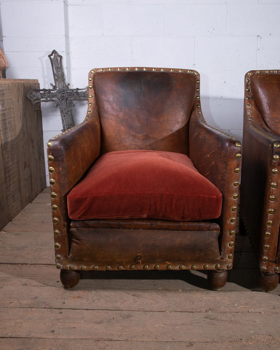 Furniture Pair Of Art Deco Leather Club Armchairs photo