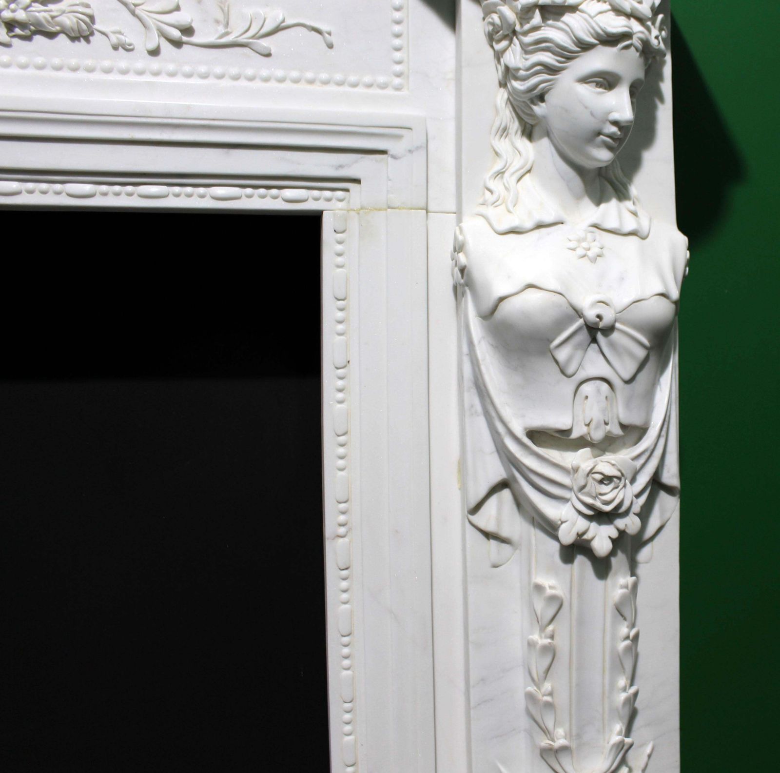Fine Louis XVI Style Carved White Marble Fireplace Surround With Caryatid Figure photo vintage