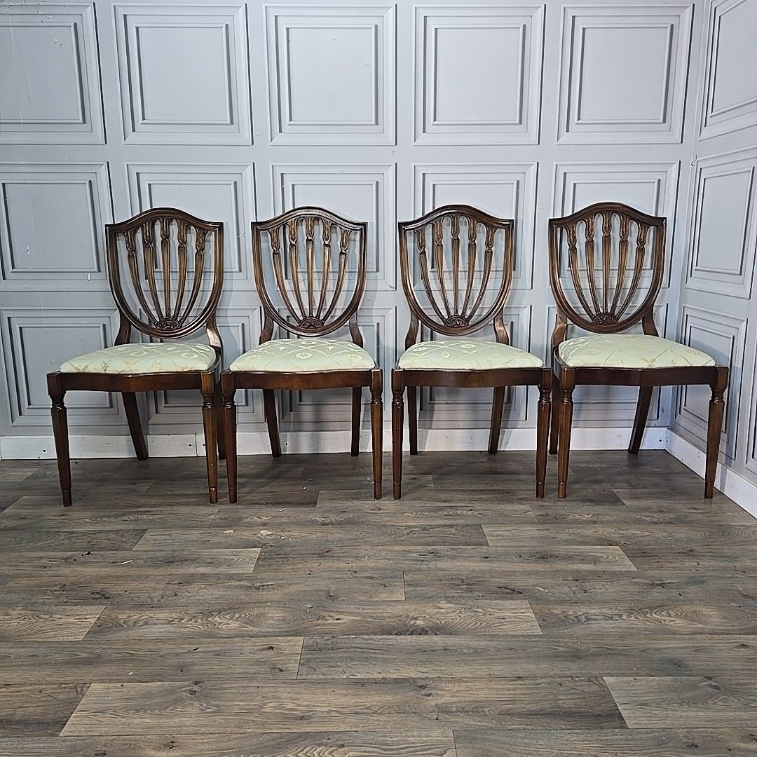 Antique Mahogany Dining Chairs Upholstered Georgian Style Shield Back Seats photo furniture