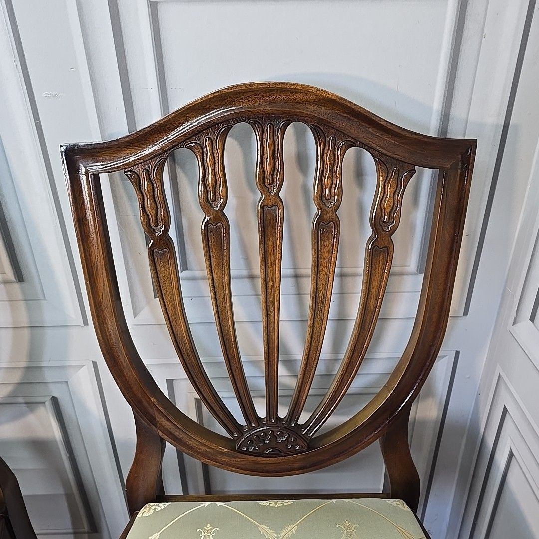 photo furniture Antique Mahogany Dining Chairs Upholstered Georgian Style Shield Back Seats