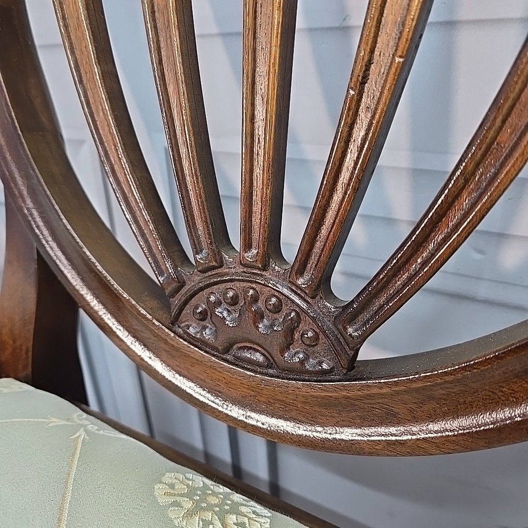 photo buy Antique Mahogany Dining Chairs Upholstered Georgian Style Shield Back Seats