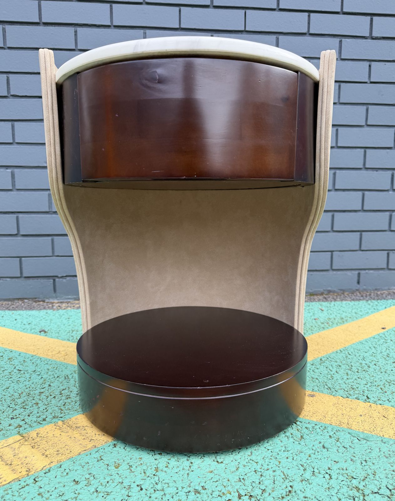 Stunning Contemporary Marble Top & Leather Round Side / End / Bedside Table, – Superb Condition, Rrp £1,500 photo furniture