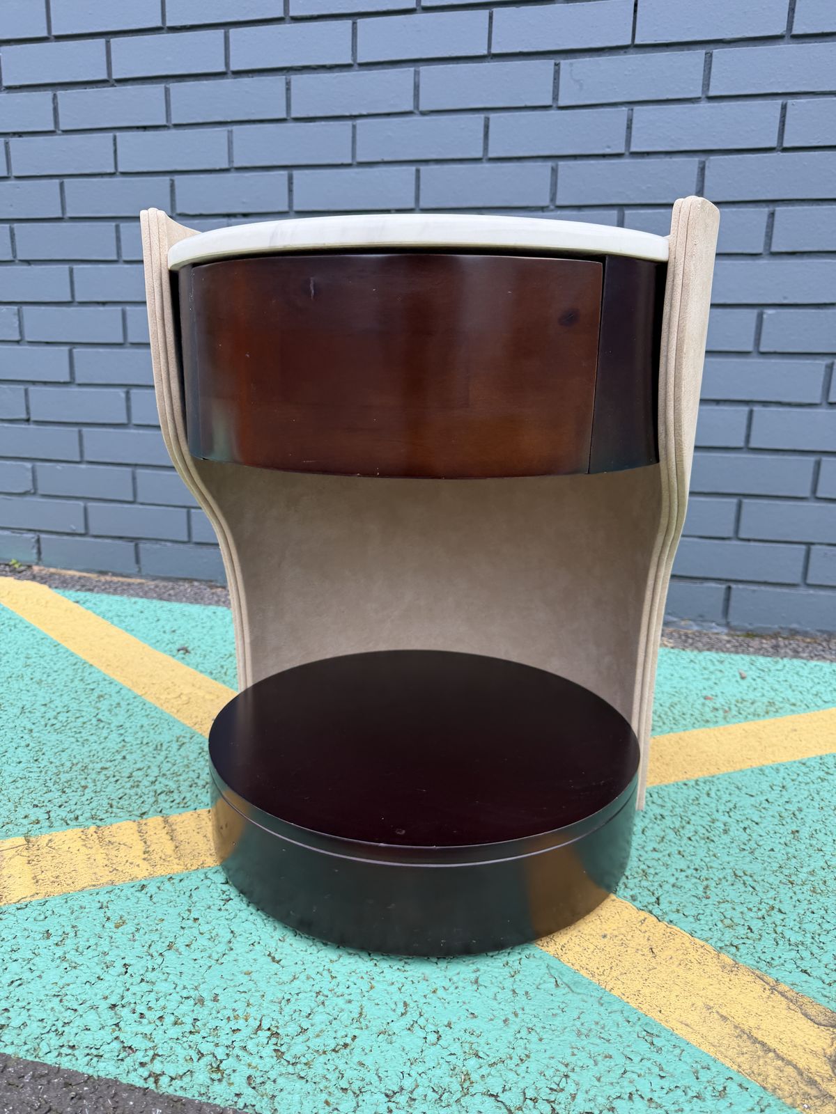 Stunning Contemporary Marble Top & Leather Round Side / End / Bedside Table, – Superb Condition, Rrp £1,500 photo 250.0