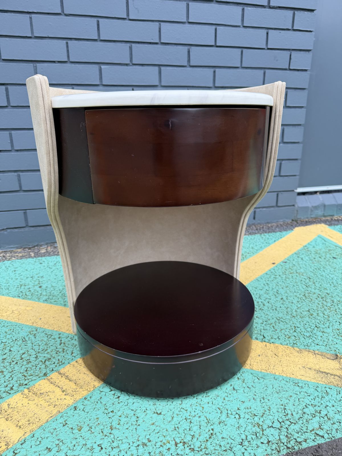 photo for sale Stunning Contemporary Marble Top & Leather Round Side / End / Bedside Table, – Superb Condition, Rrp £1,500