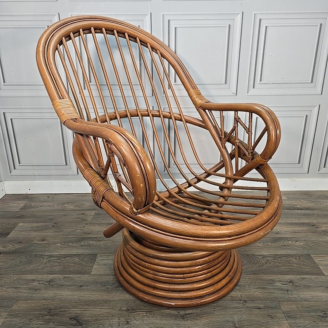 Vintage Swivel Rattan Rocking Armchair Cane Egg Tub Chair Seat Mid Century