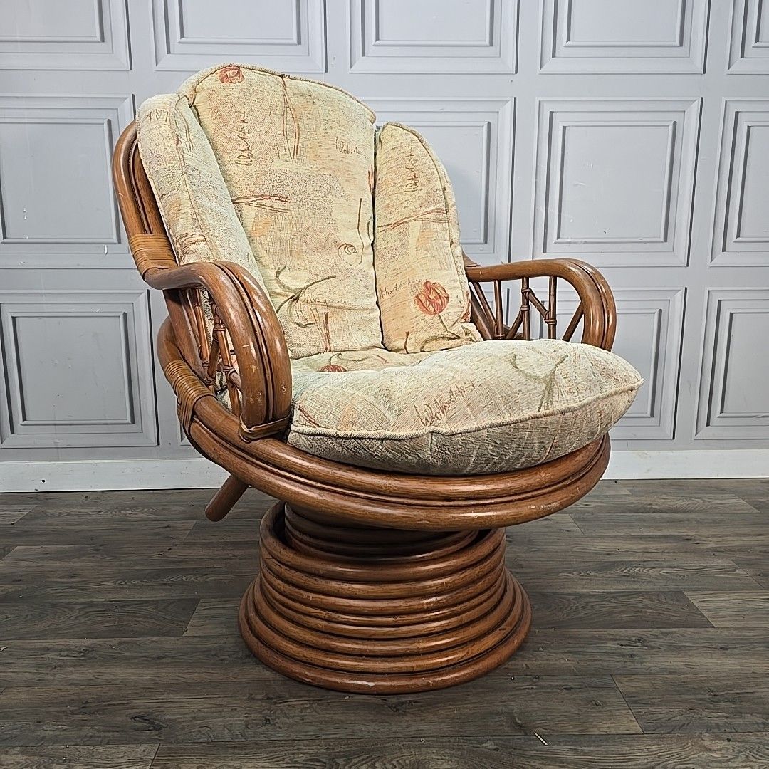 Vintage Swivel Rattan Rocking Armchair Cane Egg Tub Chair Seat Mid Century photo furniture
