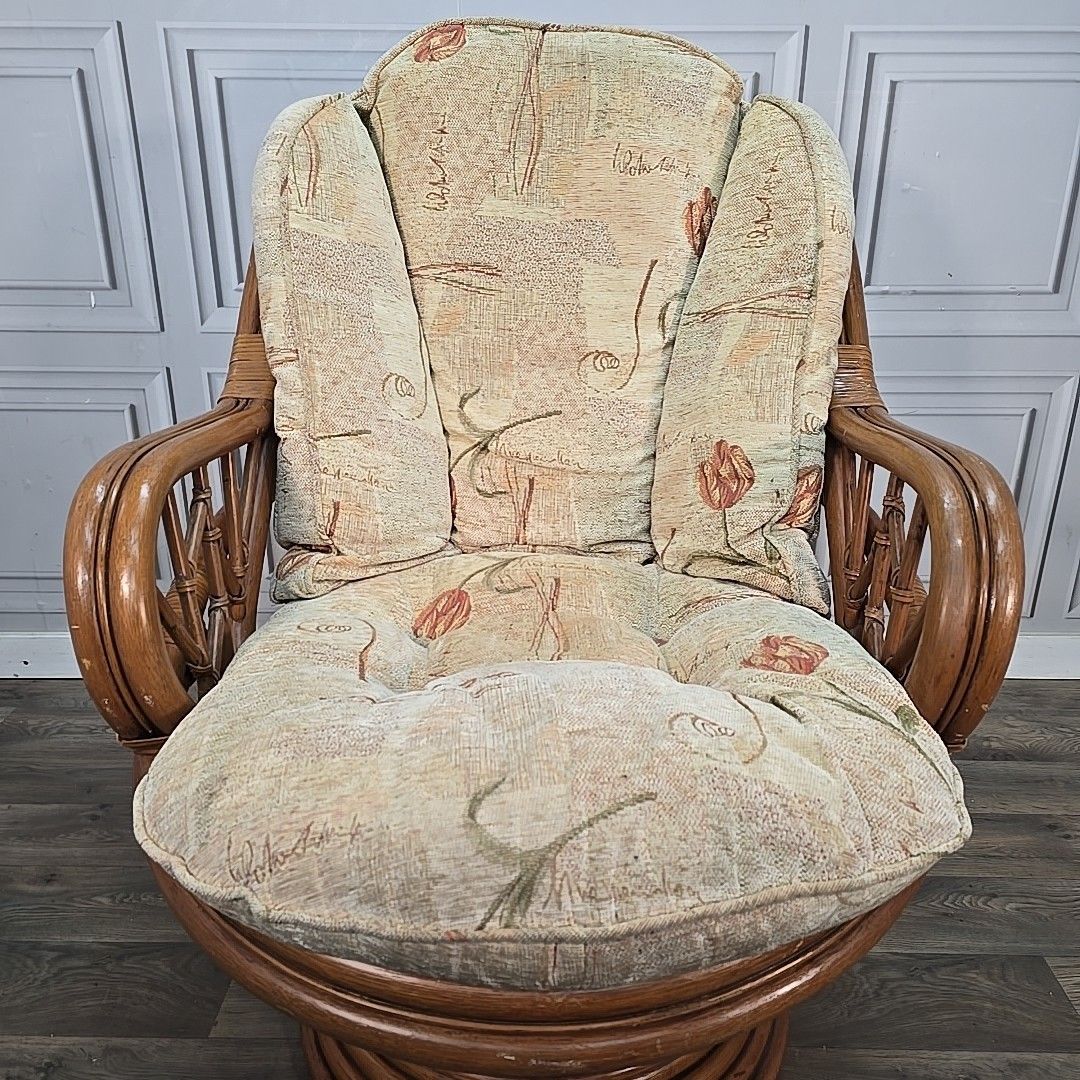 Vintage Swivel Rattan Rocking Armchair Cane Egg Tub Chair Seat Mid Century photo vinterior