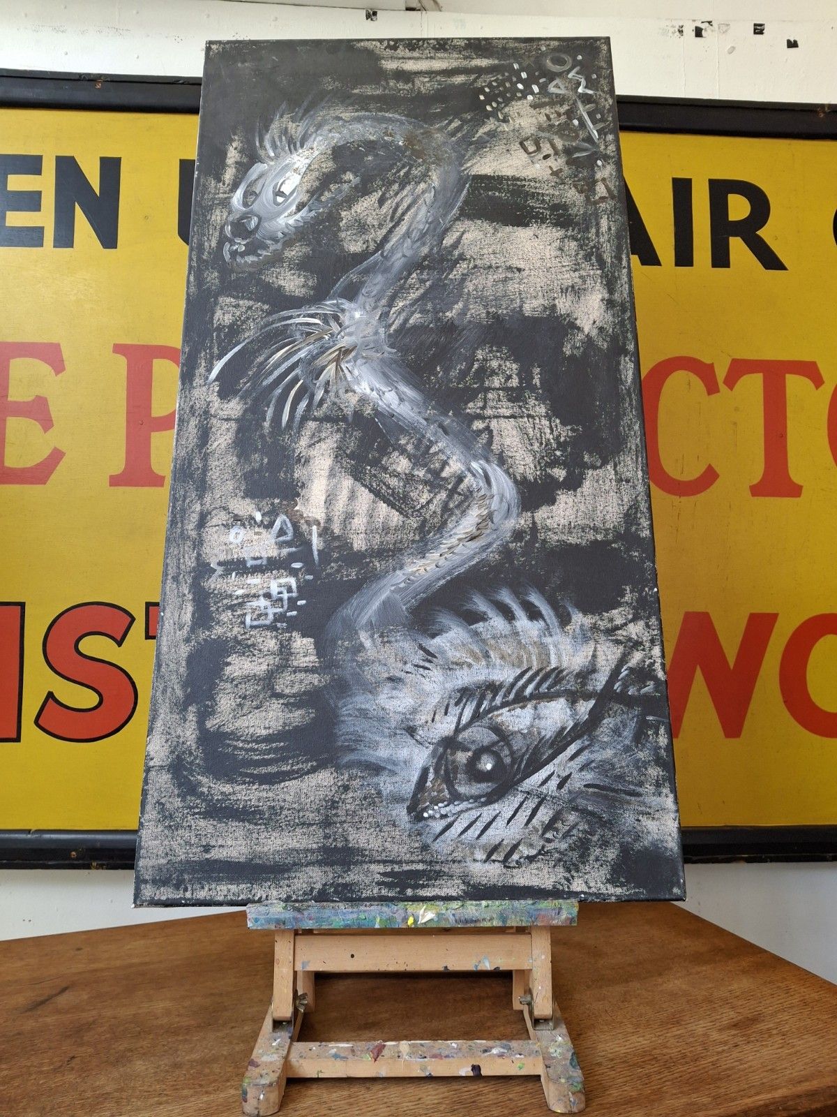 Late 20th Century Mythological Dragon Scene Oil On Canvas photo for sale