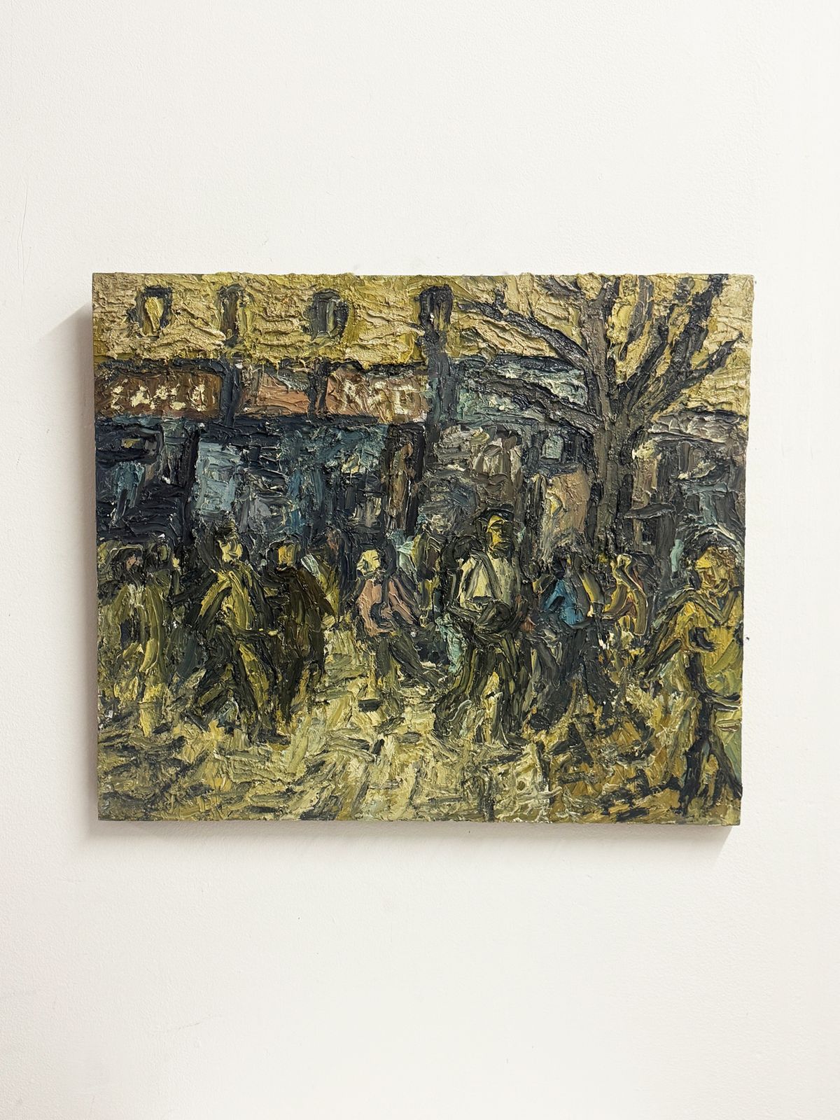 Barry De More, Vintage Impasto Abstract Street Scene Oil Painting photo furniture